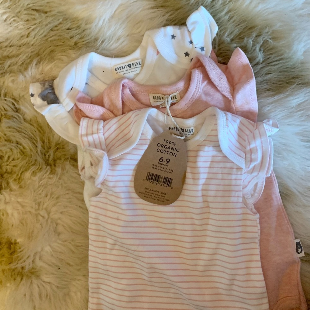 Rabbit Bear Organic Cotton Short Sleeved Onesie Set of Three 6-9 Months